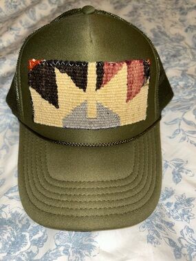 Olive Green Trucker Hat with Multi-Color Woven Patch